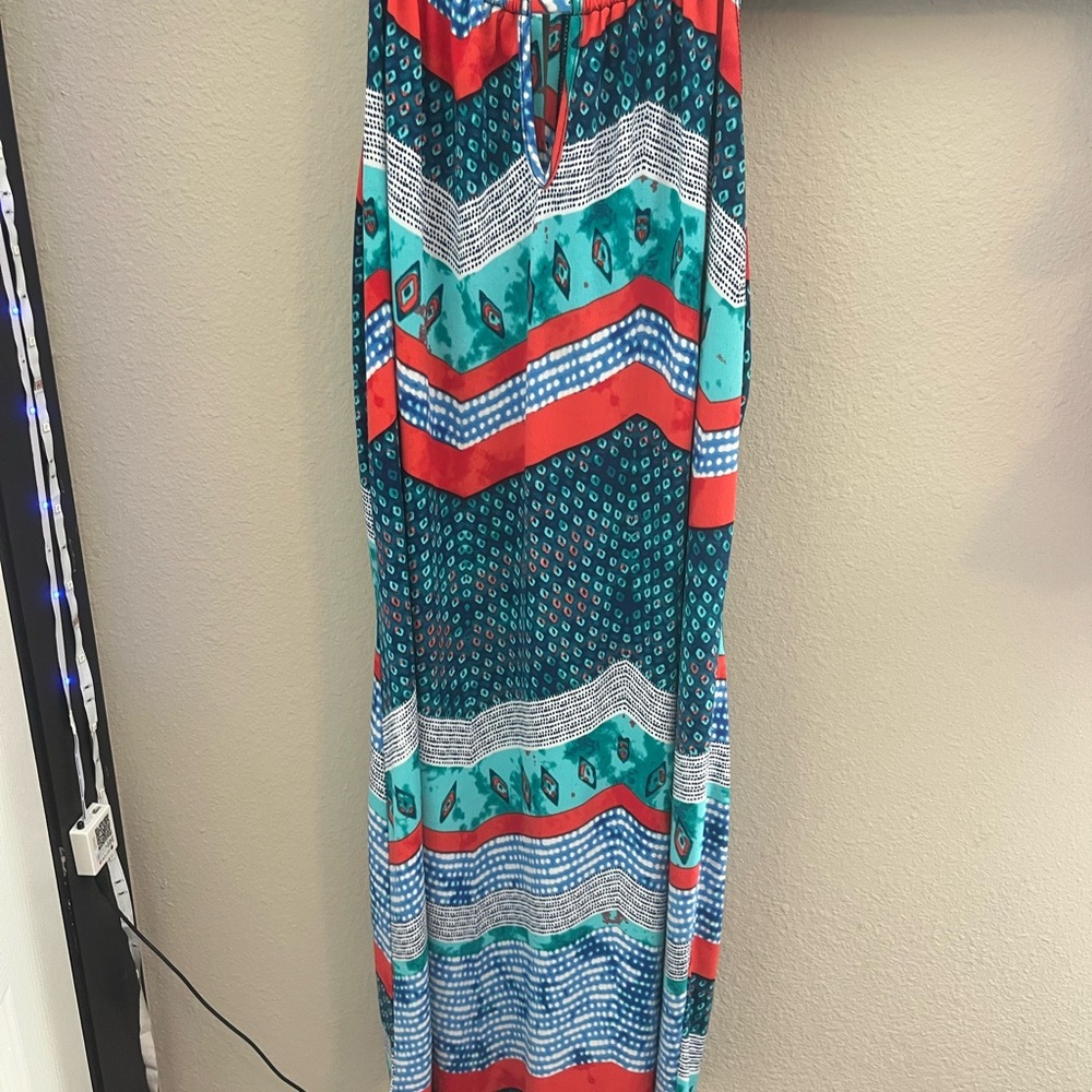 Enfocus Studio Teal and Red Patterned Dress